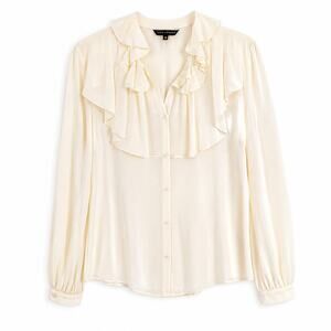 Tara Jarmon NWT Cream Ecru Crepe Silk Ruffle Neck Blouse US 6